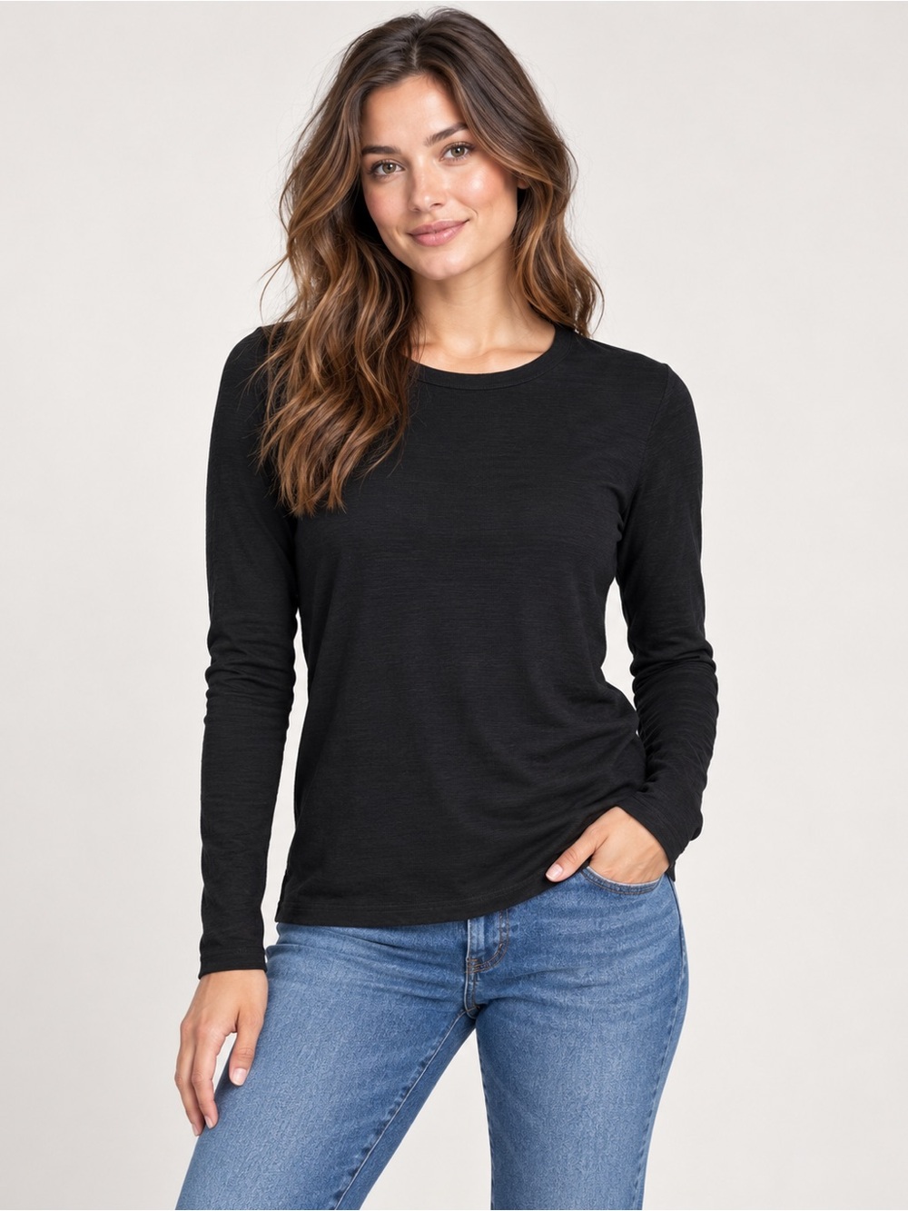 NWT Splendid Black Long-Sleeve Ribbed Crewneck Tee